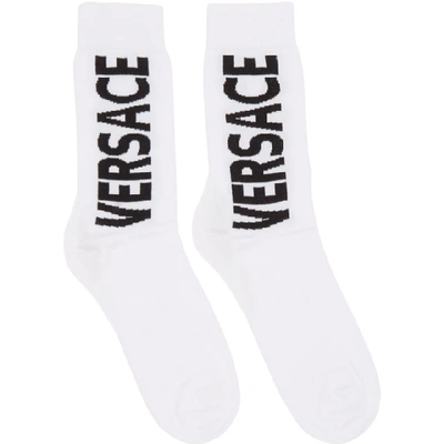 Versace White Logo Socks In I4d1 Whtblk