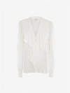 Alexander Mcqueen Silk Ruffled-front V-neck Blouse In Soft White