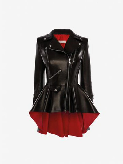 Alexander Mcqueen Bi-color Leather Biker Jacket In Black/lust Red