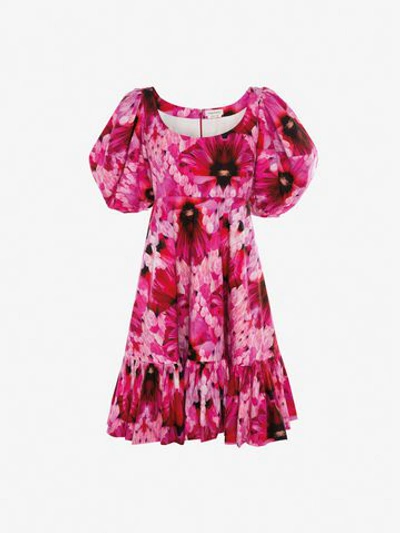 Alexander Mcqueen Abstract Floral-print Cotton-poplin Mini Dress In Pink
