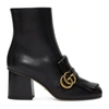 Gucci Marmont Fringed Logo-embellished Leather Ankle Boots In 1000 Black