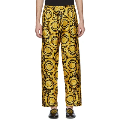 Versace Black & Gold Barocco Lounge Pants In Black/gold