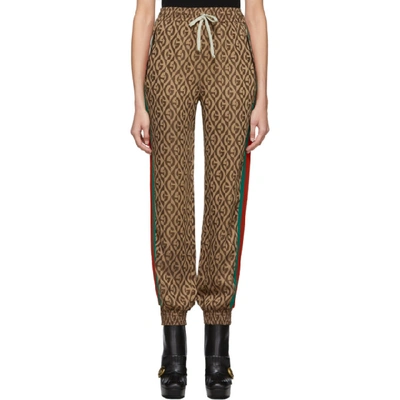 Gucci Gg Viscose Blend Jacquard Track Pants In Brown