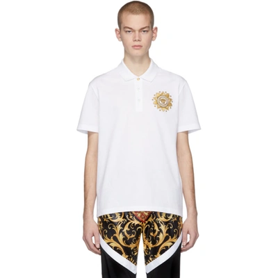 Versace Embroidered Medusa Polo Shirt In White