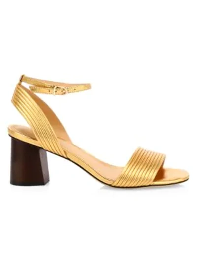 Joie Malant Ribbed Metallic Leather Sandals In Brass