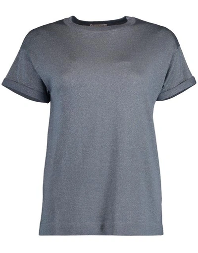 Brunello Cucinelli Rolled Lurex Cashmere-blend T-shirt In Cloud