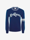 Alexander Mcqueen Logo-embroidered Cotton-knit Jumper In Electric Blue