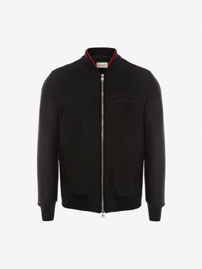 Alexander Mcqueen Crystal Embroidered Wool Blouson In Black