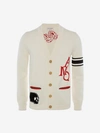 Alexander Mcqueen Intarsia-knit V-neck Cardigan In Ivory/red