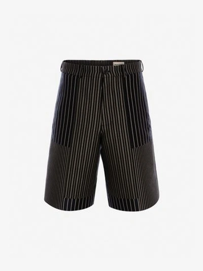Alexander Mcqueen Patchwork Pinstripe Shorts In Black/navy