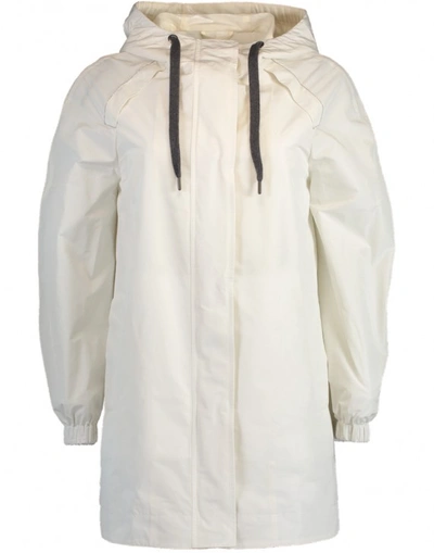 Brunello Cucinelli Chalk Hooded Taffeta Jacket In White