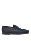 SANTONI CLAMP DETAIL SUEDE LOAFERS