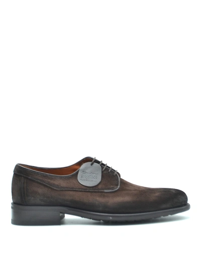 Santoni Logo Tag Used Effect Suede Lace-ups In Brown