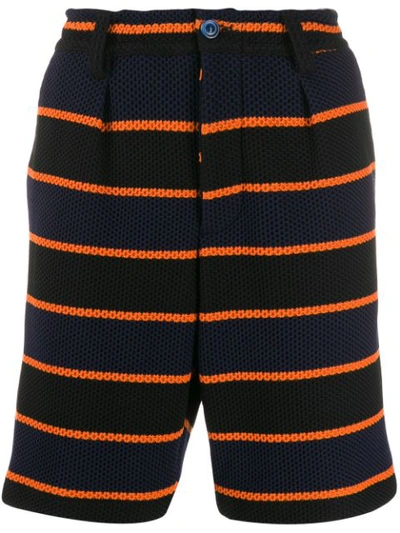 Marni Striped Shorts In Black Navy Orange