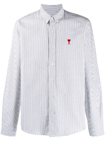 Ami Alexandre Mattiussi Men's Ami De Coeur Stripe Cotton Shirt In White