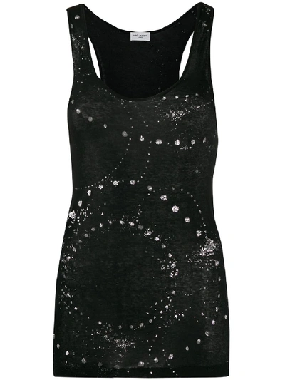 Saint Laurent Glittered Cotton-jersey Tank In Black