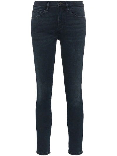 Frame Le Skinny De Jeanne Cropped Distressed Mid-rise Jeans In Blue