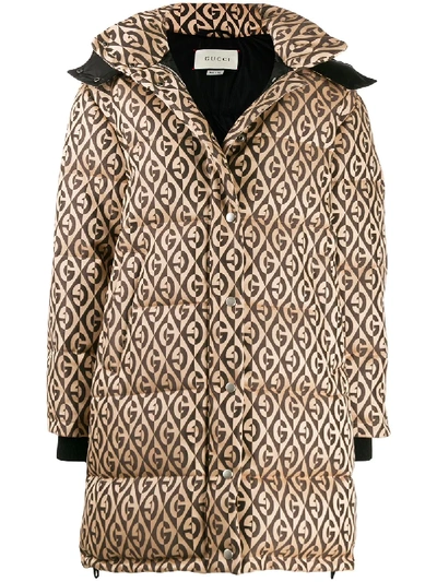 Gucci Gg Geometric Print Puffer Coat In Neutrals