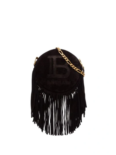 Balmain Suede Leather And Fringes 18 Disco Bag In Black