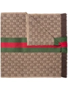GUCCI GG JACQUARD KNITTED SCARF WITH WEB