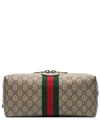 GUCCI OPHIDIA GG SUPREME LEATHER-TRIMMED LOGO-PRINT CANVAS WASH BAG