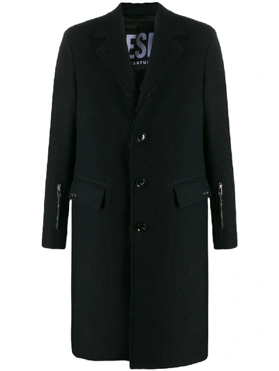 Diesel Raw-edge Coat In Black