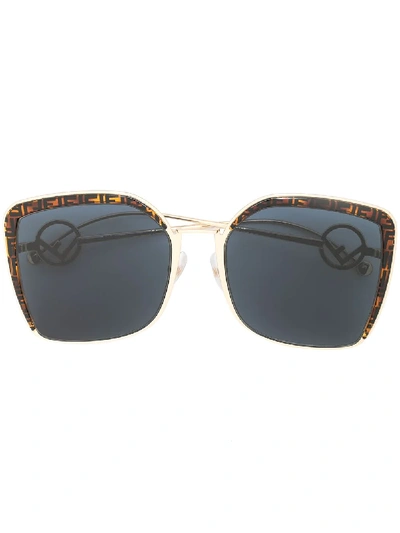 Fendi Ff Oversized Frame Sunglasses In 棕色