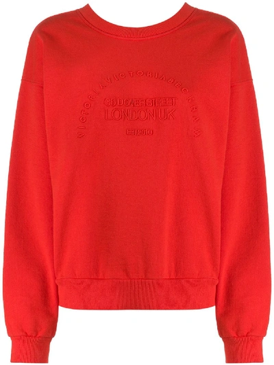 Victoria Victoria Beckham Red Logo-embroidered Cotton Sweatshirt