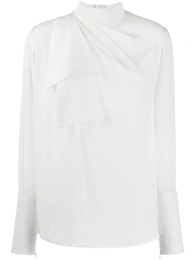 Victoria Victoria Beckham Scarf Neck Logo Jacquard Blouse In White