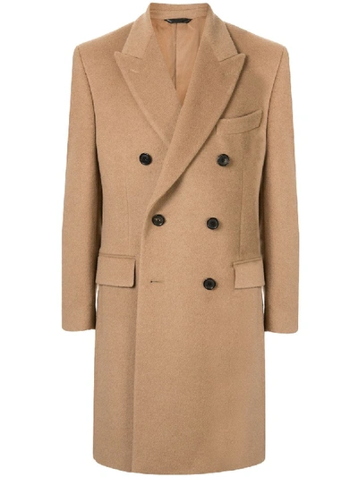 Gieves & Hawkes Double-breasted Mid-length Coat In Brown