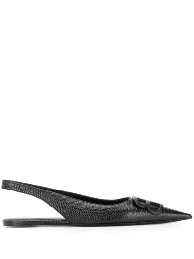 Balenciaga Knife Bb Slingback Pointed Flats In Lizard-print Calfskin In Black