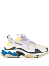 Balenciaga White & Purple Triple S Sneakers