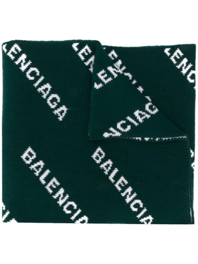 Balenciaga Wool 50/50 All Over Logo Scarf In Grey