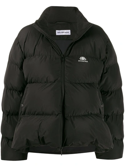 Balenciaga C-shape Oversized Hooded Quilted Shell Jacket In Black