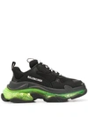Balenciaga Triple S Clear Sole Logo-embroidered Leather, Nubuck And Mesh Sneakers In Black