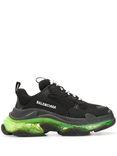 Balenciaga Triple S Clear Sole 品牌标志刺绣皮革牛巴革网眼运动鞋 In Black