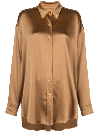 Sies Marjan Kiki Oversized Satin Shirt In Light Brown