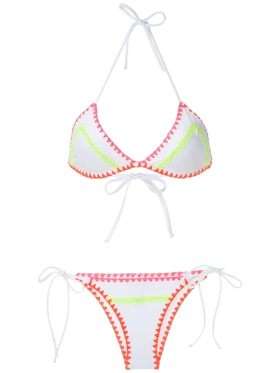 Brigitte Crochet Neon Trim Bikini Set In White