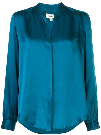 L Agence Bianca Loose-fit Silk Shirt In Blue