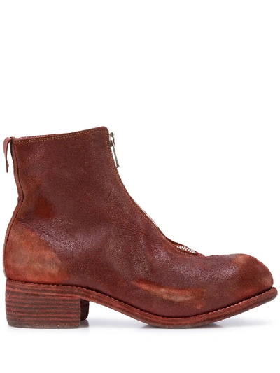 Guidi Distressed Ankle Boots In Red