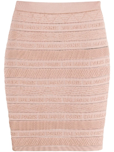 Balmain Logo-embellished Skirt In Neutrals