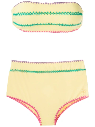 Brigitte Manu E Fran Crochet Trim Bikini Set In Yellow