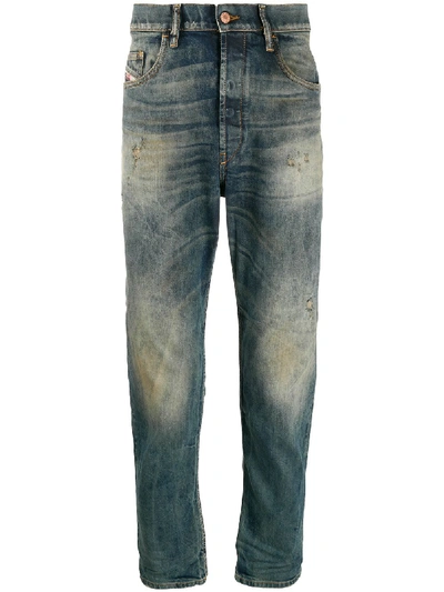Diesel Distressed Loose Fit Denim Jeans In Blue