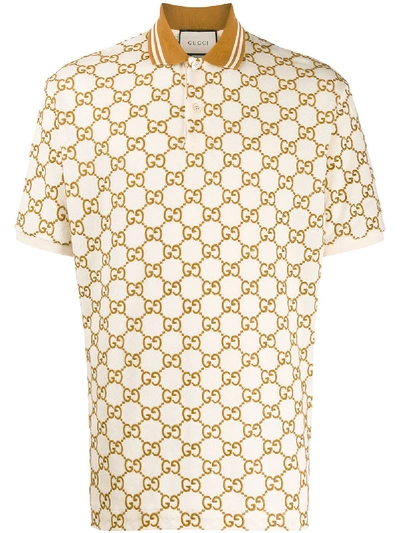 Gucci Gg Print Polo Shirt In 白色