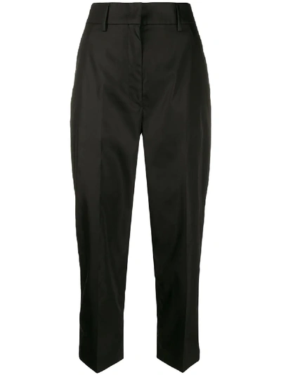 Prada High-waisted Cropped Trousers In 黑色