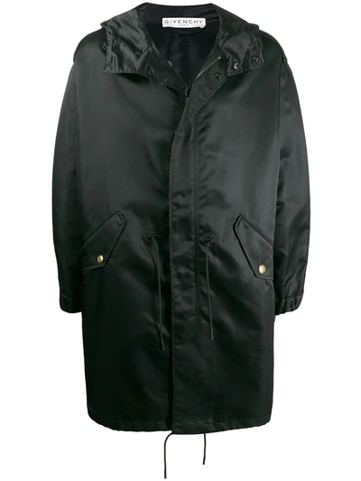 Givenchy Hooded Midi Raincoat In Black