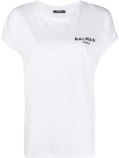 Balmain Flocked Cotton-jersey T-shirt In White