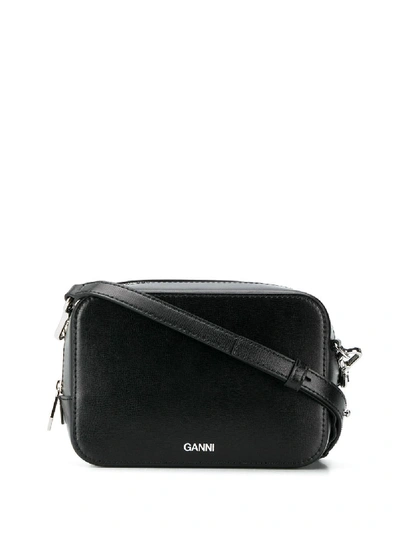 Ganni Printed Logo Cross Body Bag In Black