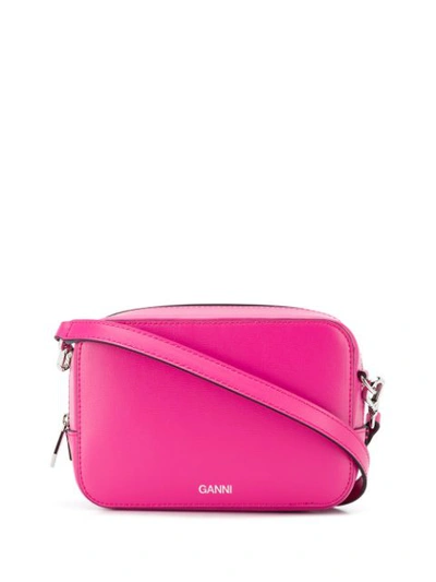 Ganni Textured Leather Camera Crossbody Bag In Pink