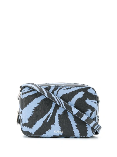 Ganni Zebra Print Cross Body Bag In Blue